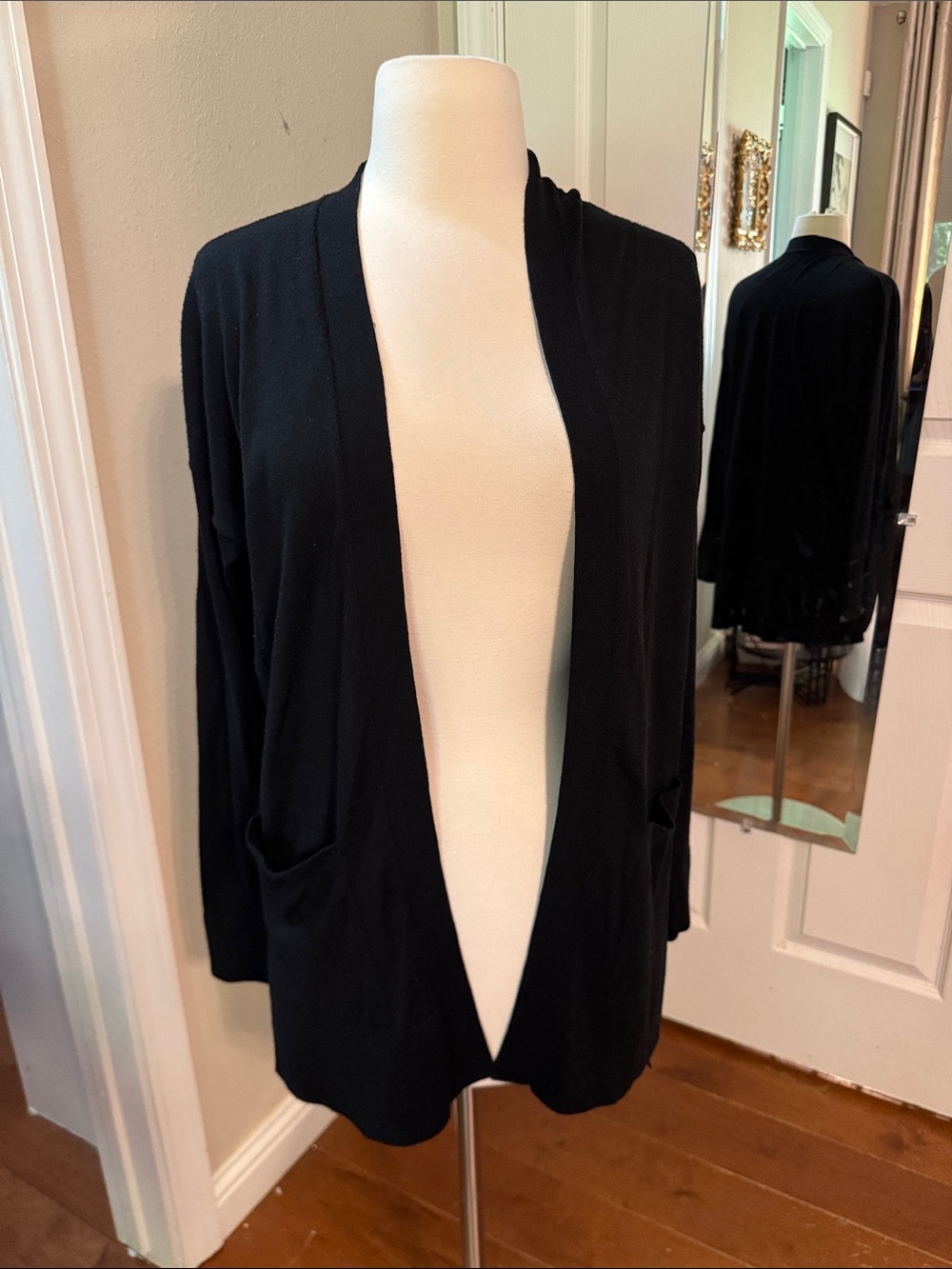 Loft Open-Front Black Cardigan with Front Pockets